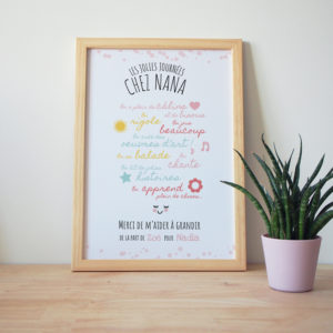 affiche cadeau nounou original personnalisée rose