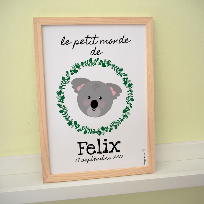 afficke poster koala enfant prénom personnalisé foret le petit monde de felix
