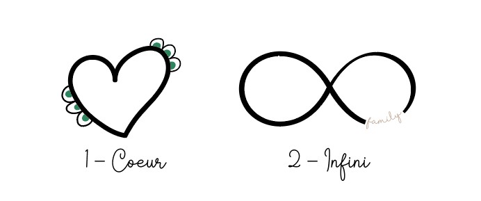 Coeur vs infini motif affiche personnalisée famille prénom dates