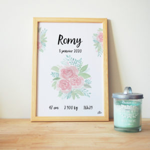 Tableau naissance bébé aquarelle rose