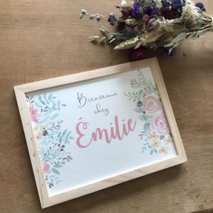 cadre aquarelle peinture fleurs flowers watercolor name personnalisé bienvenue chez nous famille