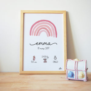 cadre arc-en-ciel naissance bébé rose