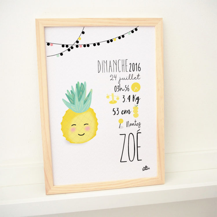 cadre affiche naissance personnalisée cadeau ananas