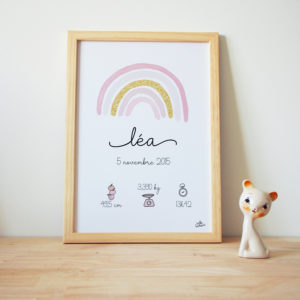 Affiche personnalisée naissance arc-en-ciel