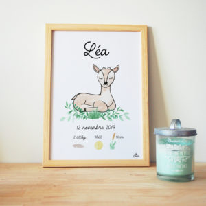 Cadre naissance personnalisé aquarelle faon forêt
