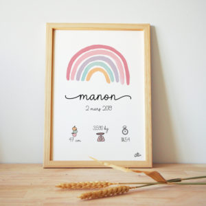 Affiche de naissance personnalisée arc-en-ciel pastel