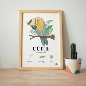 Toucan cadre naissance bébé affiche aquarelle cadeau