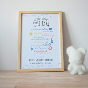 Cadre personnalisé nounou bleu merci cadeau
