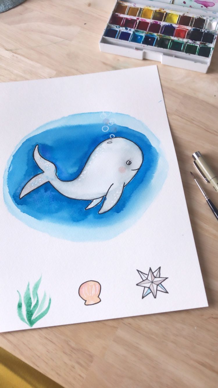 peinture aquarelle watercolor cloud creativité sur-mesure personnalisation personnalisée baleine