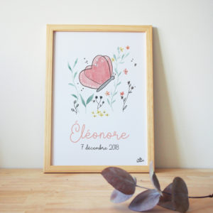 Tableau de naissance aquarelle papillon personnalisé