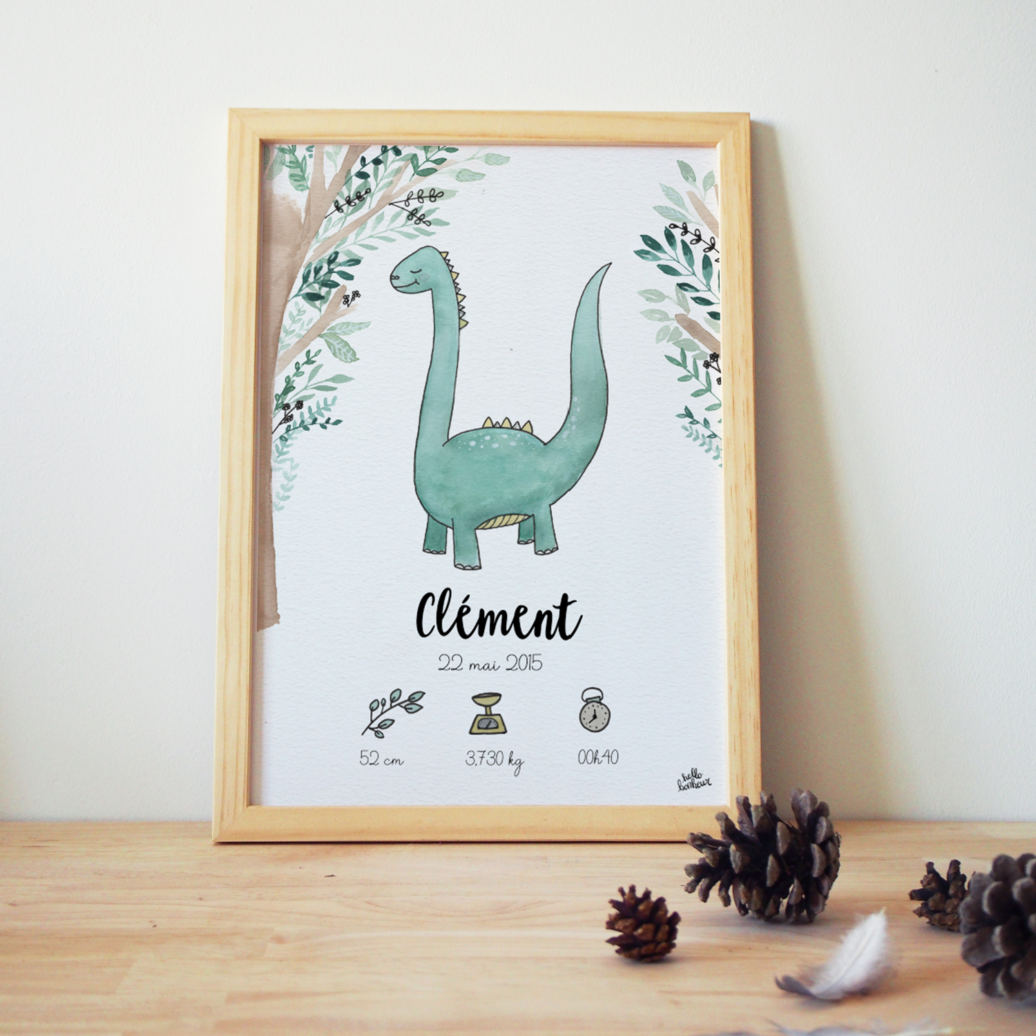 Affiche de naissance personnalisable animaux Dinosaures