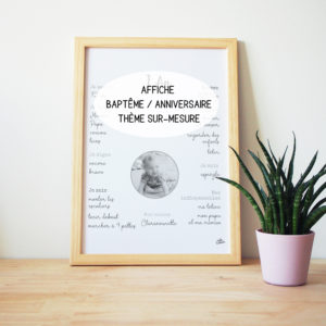 Affiche baptême anniversaire enfant personnalisée thème sur-mesure