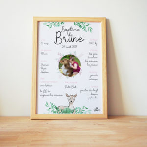 Affiche Anniversaire baptême personnalisée an forêt faon