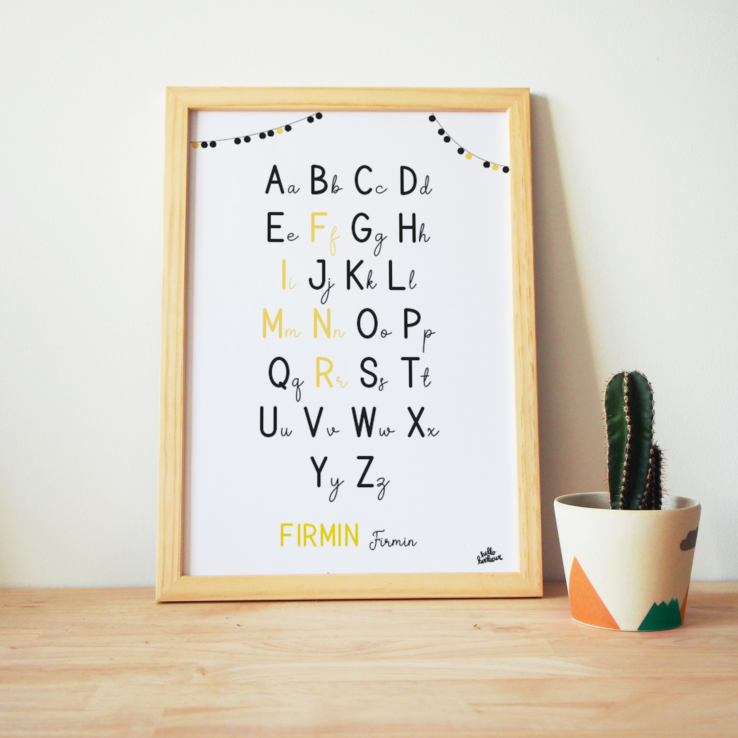 Affiche Alphabet Personnalisee Prenom Capitales Et Cursives Hello Bonheur