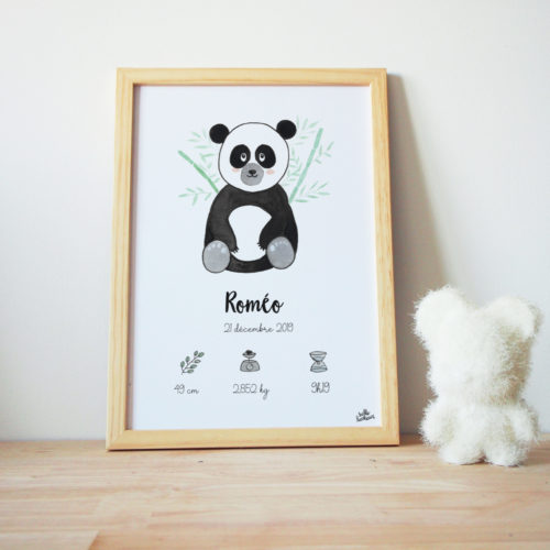 affiche naissance personnalisée panda aquarelle