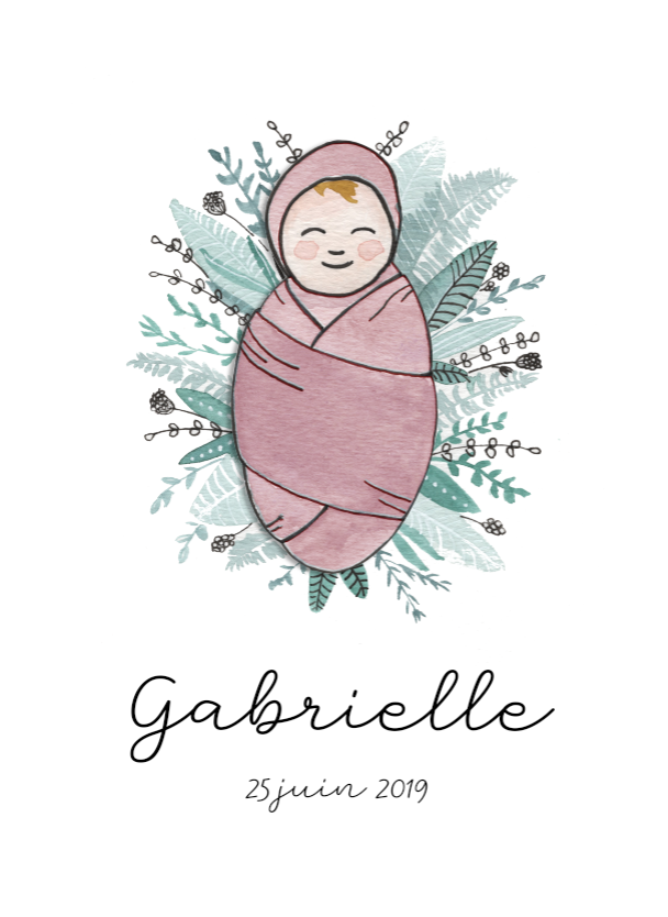 Faire-part naissance illustration personnalisée illustratrice sur-mesure portrait bébé