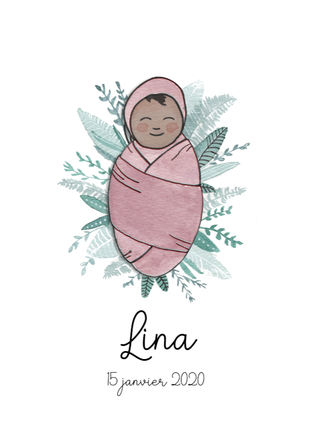 Faire-part naissance illustration personnalisée illustratrice sur-mesure portrait bébé