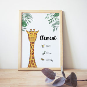 cadre naissance aquarelle girafe