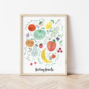 Affiches Feeling Fruits Aquarelle Affiche Vitaminée Pomme poire banane Mangue Abricot cerise Kiwi framboises....