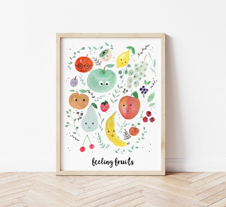 Affiches Feeling Fruits Aquarelle Affiche Vitaminée Pomme poire banane Mangue Abricot cerise Kiwi framboises....