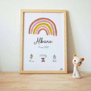 déco chambre bébé personnalisée affiche naissance faire-part arc-en-ciel jaune orangée warm colors couleurs chaudes