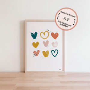Printable - Pdf à imprimer - coeurs d'automne Affiche pensée positive - haute vibrations - Affiche affirmation positive -Home decor mur de cadre original couleurs chaudes moutarde caramel terracotta ambiance cocooning style boho bohème