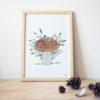 cadre décoration chambre enfant thème forêt couleur vert beige marron champignon peinture illustration aquarelle