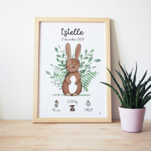 Affiche naissance personnalisée bébé apin aquarelle - idée cadeau de naissance original déco chambre bébé thème forêt