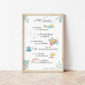 Affiche Vivre ensemble Coloris pastel - Affiche éducation bienveillante