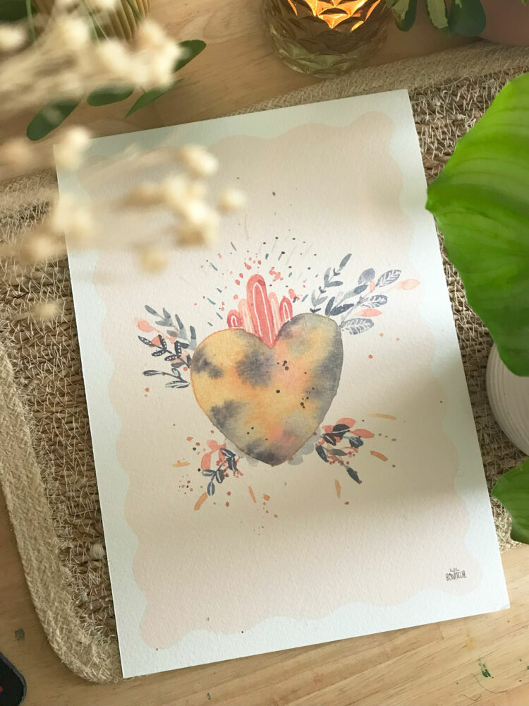 Affiche Blooming heart Aquarelle ex-voto reproduction Laure Pottier