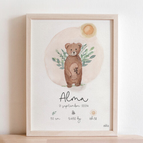 affiche naissance aquarelle nounours