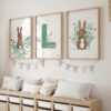 Trio d'affiches enfants forêt aquarelle lapin de face et de dos initiale prénom garçon